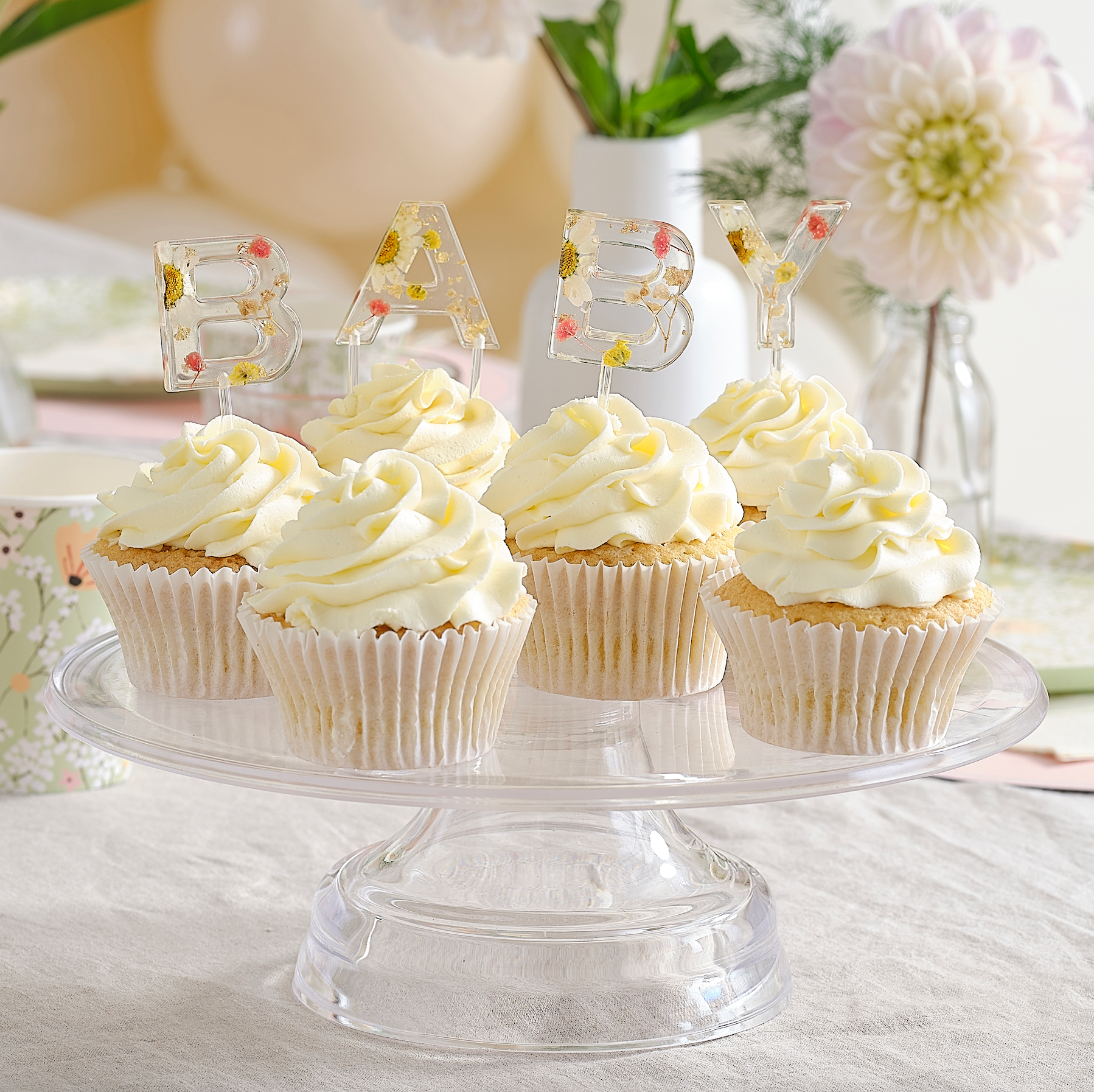 Pressed Flower Baby Shower Cake Topper