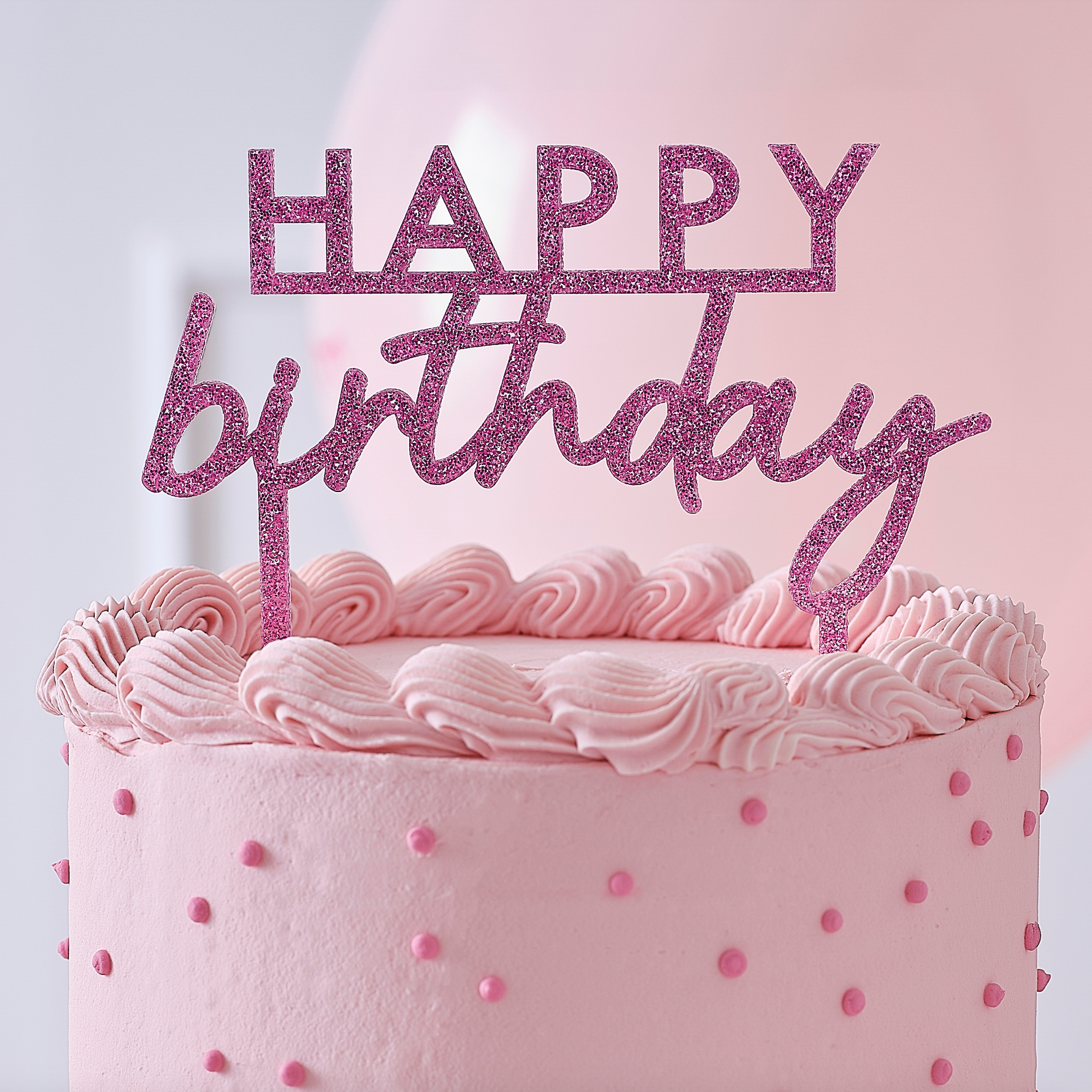 Pink Glitter Acrylic Happy Birthday Cake Topper
