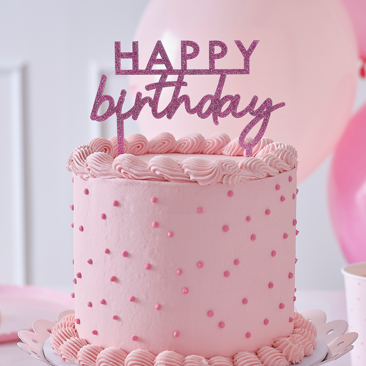 Pink Glitter Acrylic Happy Birthday Cake Topper