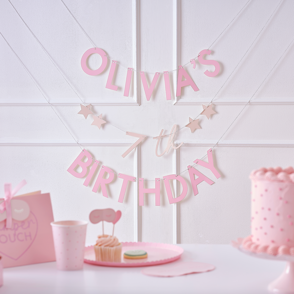 Customisable Name and Age Pink Birthday Bunting