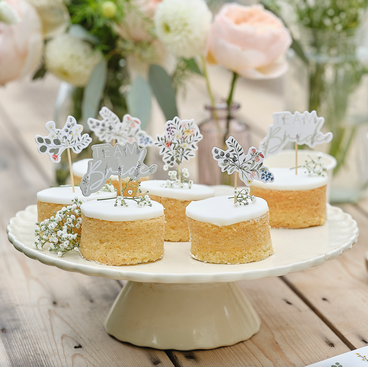 Floral Team Bride Hen Party Cupcake Toppers