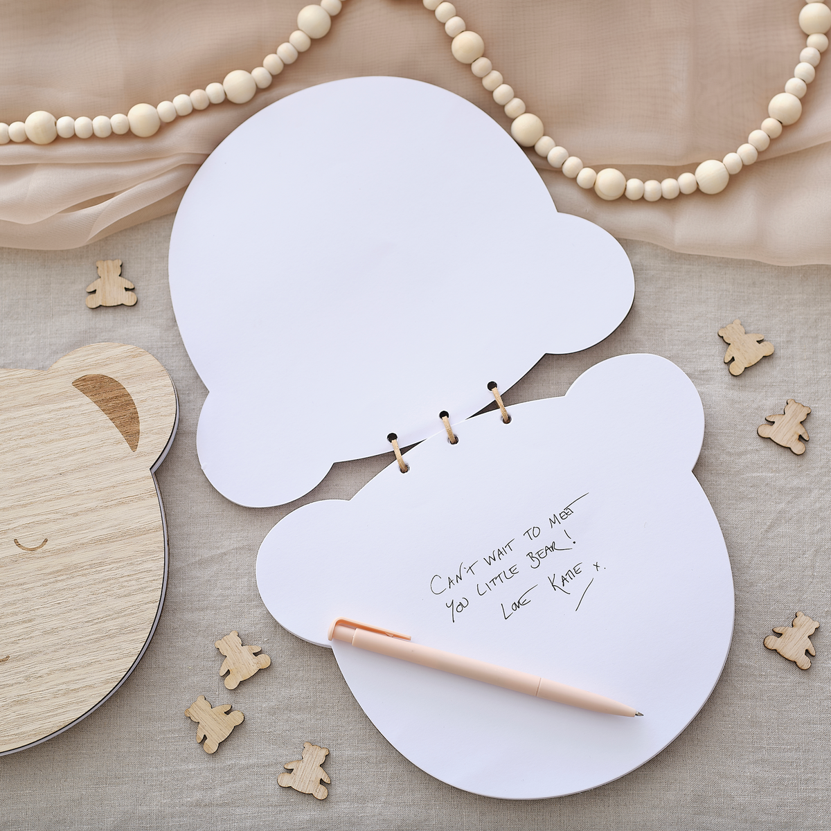 Wooden Teddy Baby Shower Guest Book