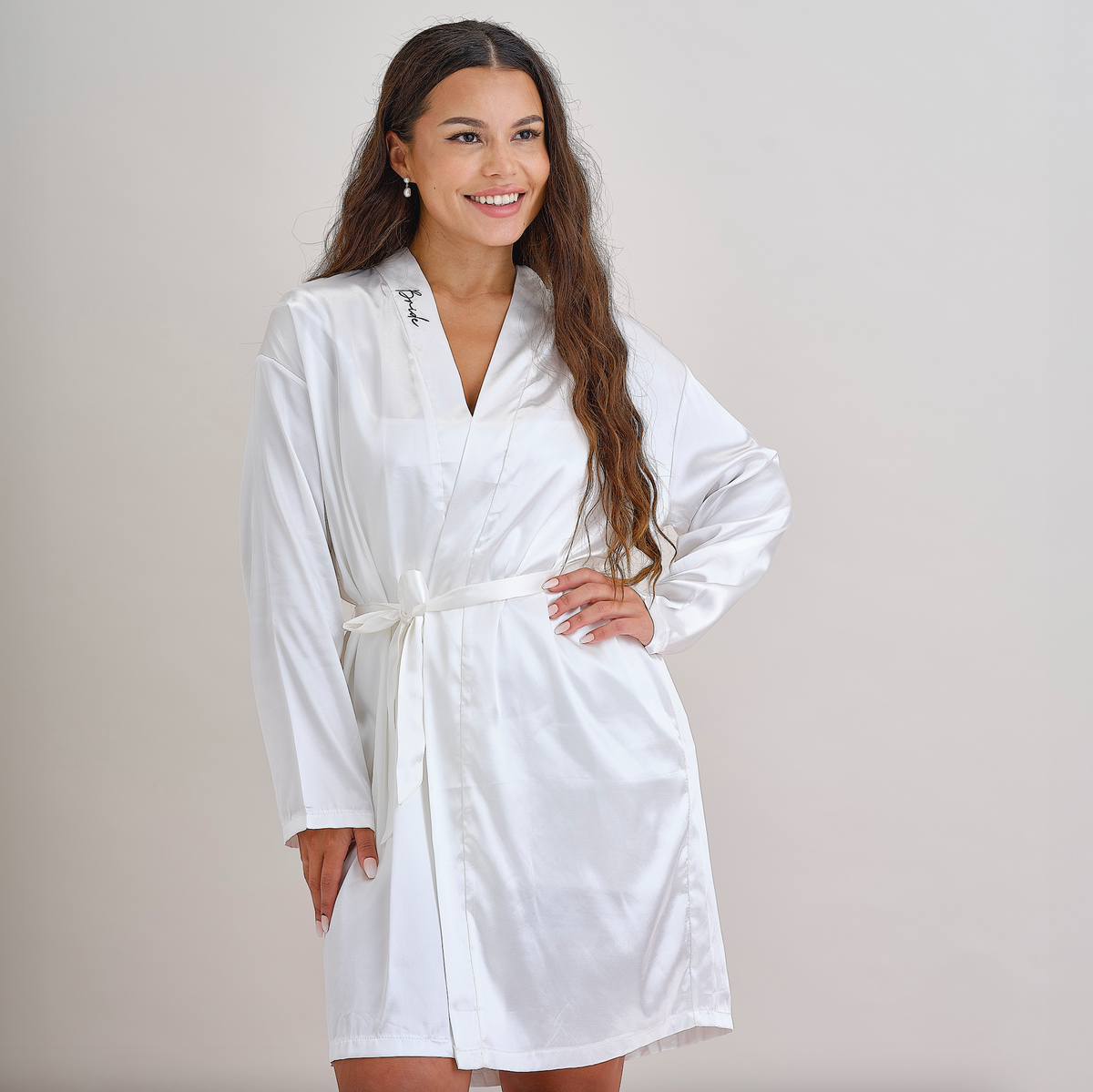 White Embroidered Bride Dressing Gown