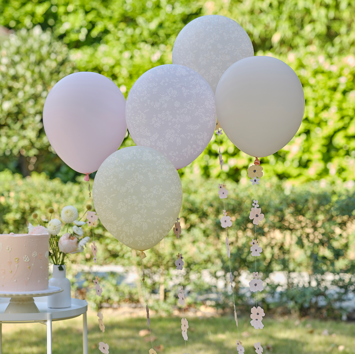 Pastel Flower Balloon Bundle with Floral Balloon Tails