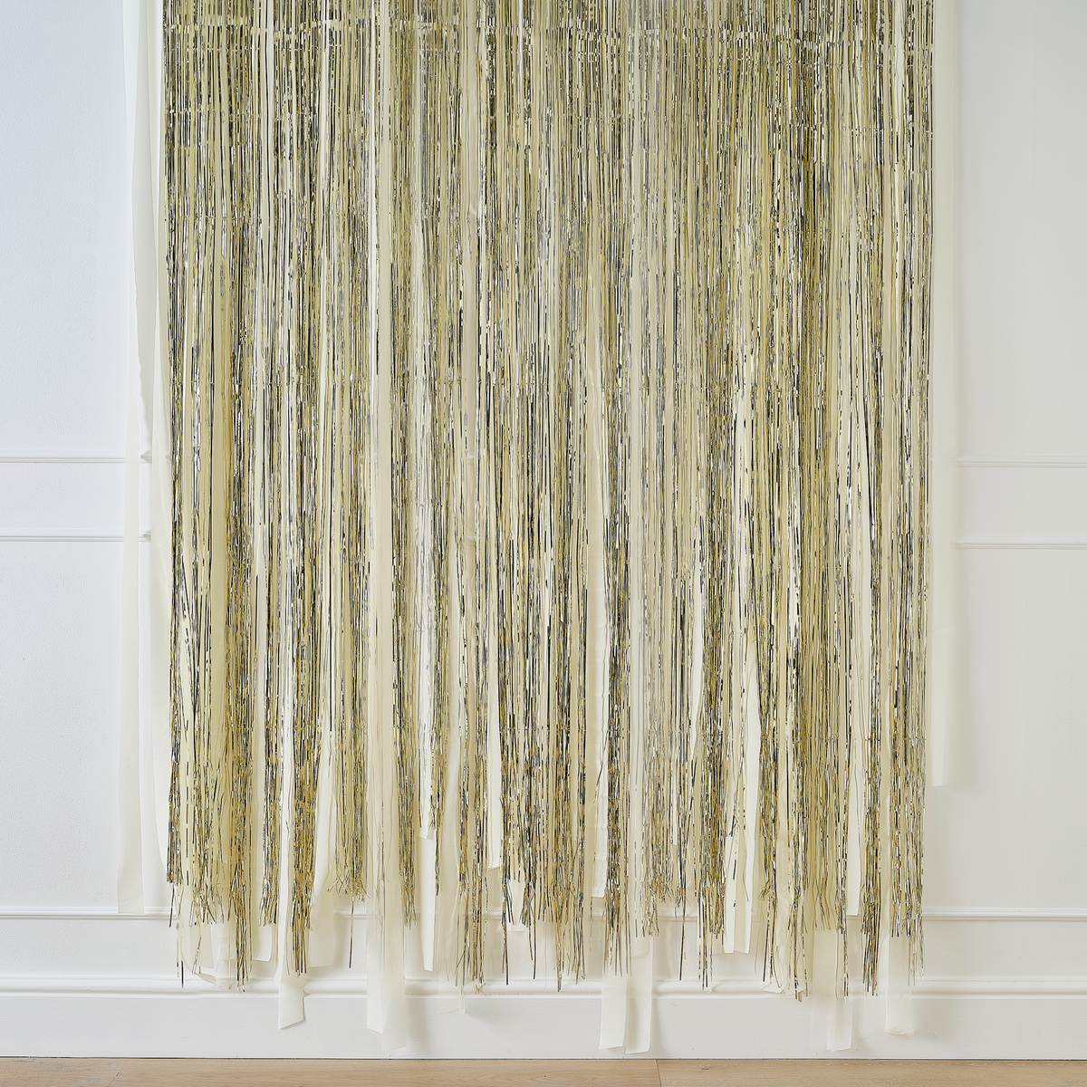 Gold Foil Curtain Backdrop with Cream Paper Streamers