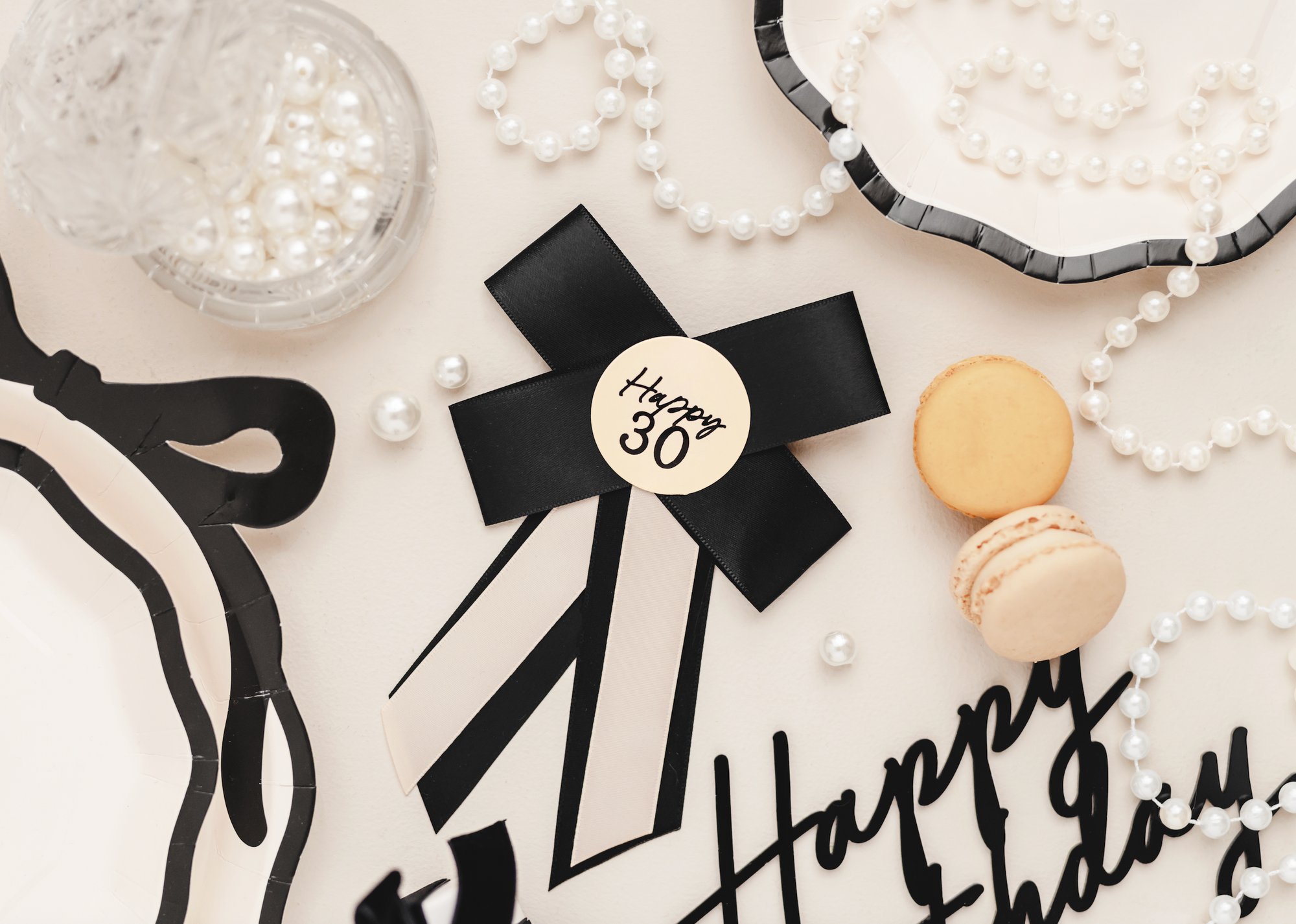 Cream & Black 30th Birthday Rosette