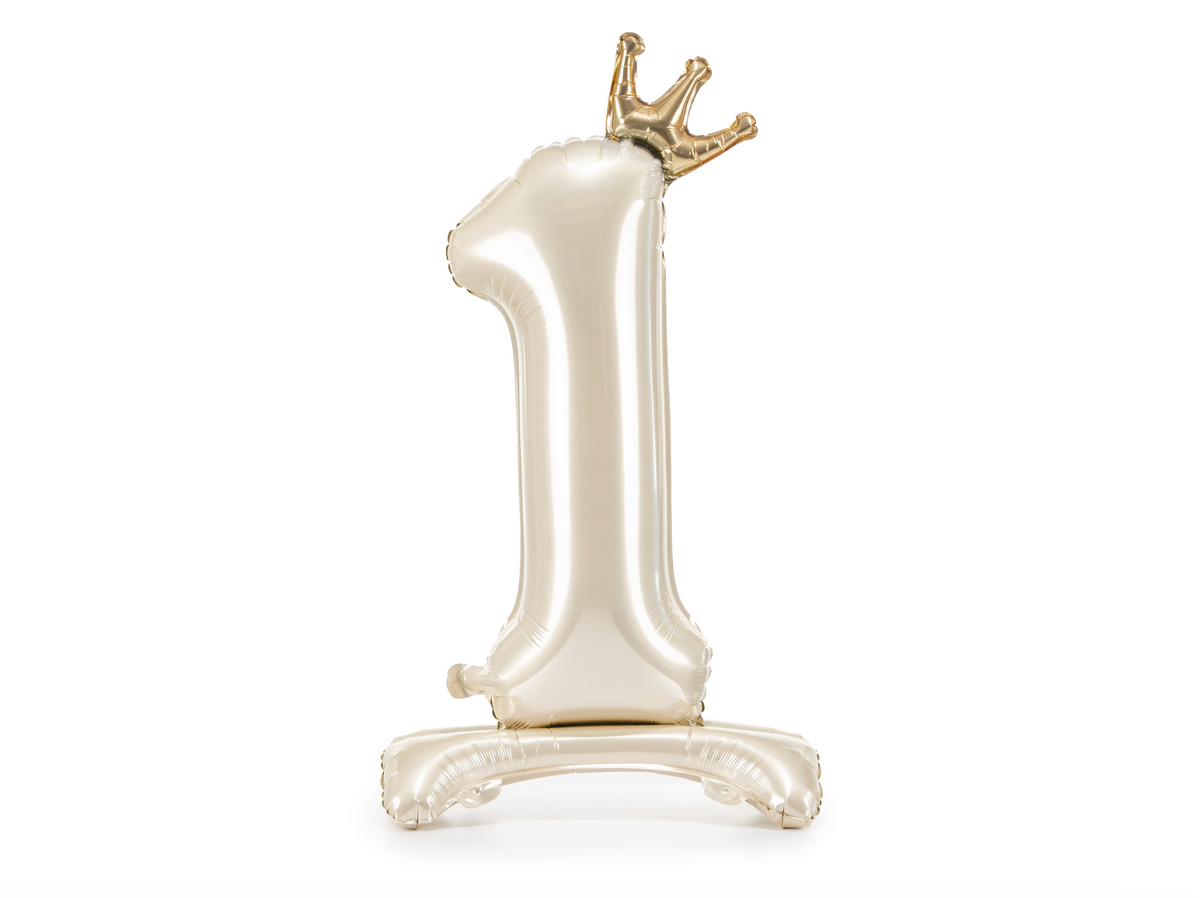 Standing Number Foil Ivory Balloons with Crown
