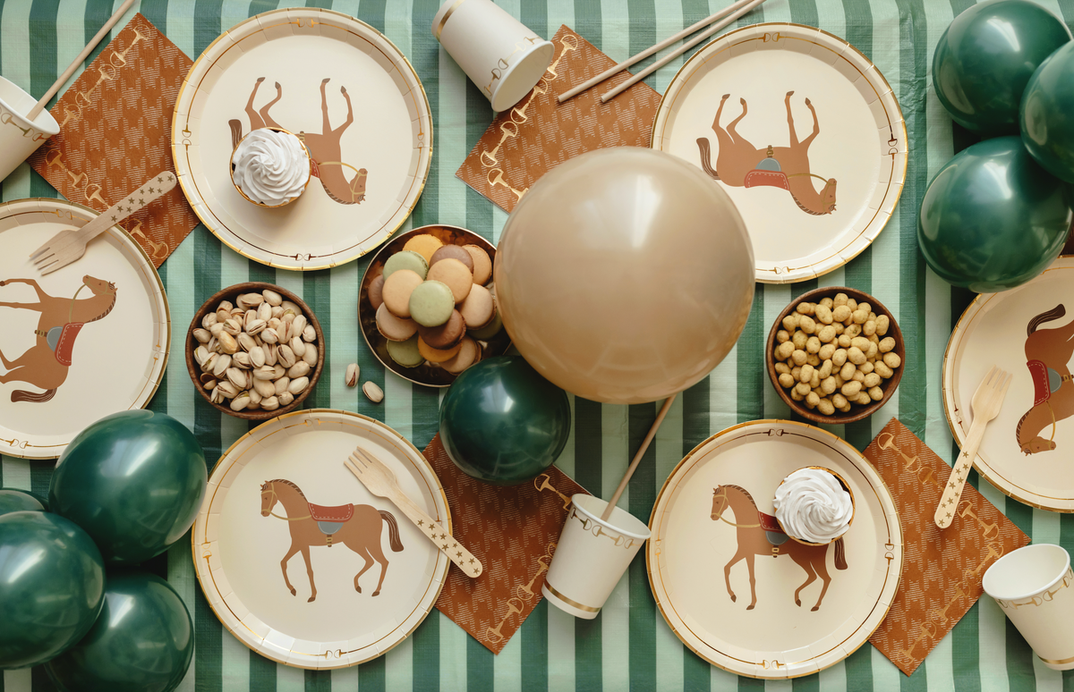 Green Striped Gold Stirrup Tablecloth
