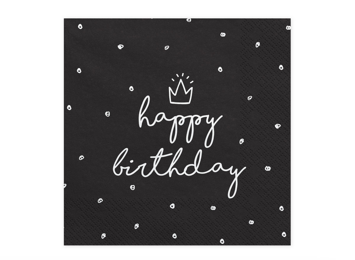 Happy Birthday Black Paper Napkins