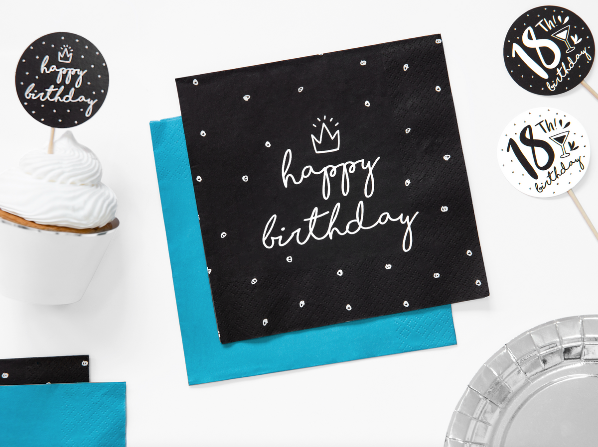 Happy Birthday Black Paper Napkins