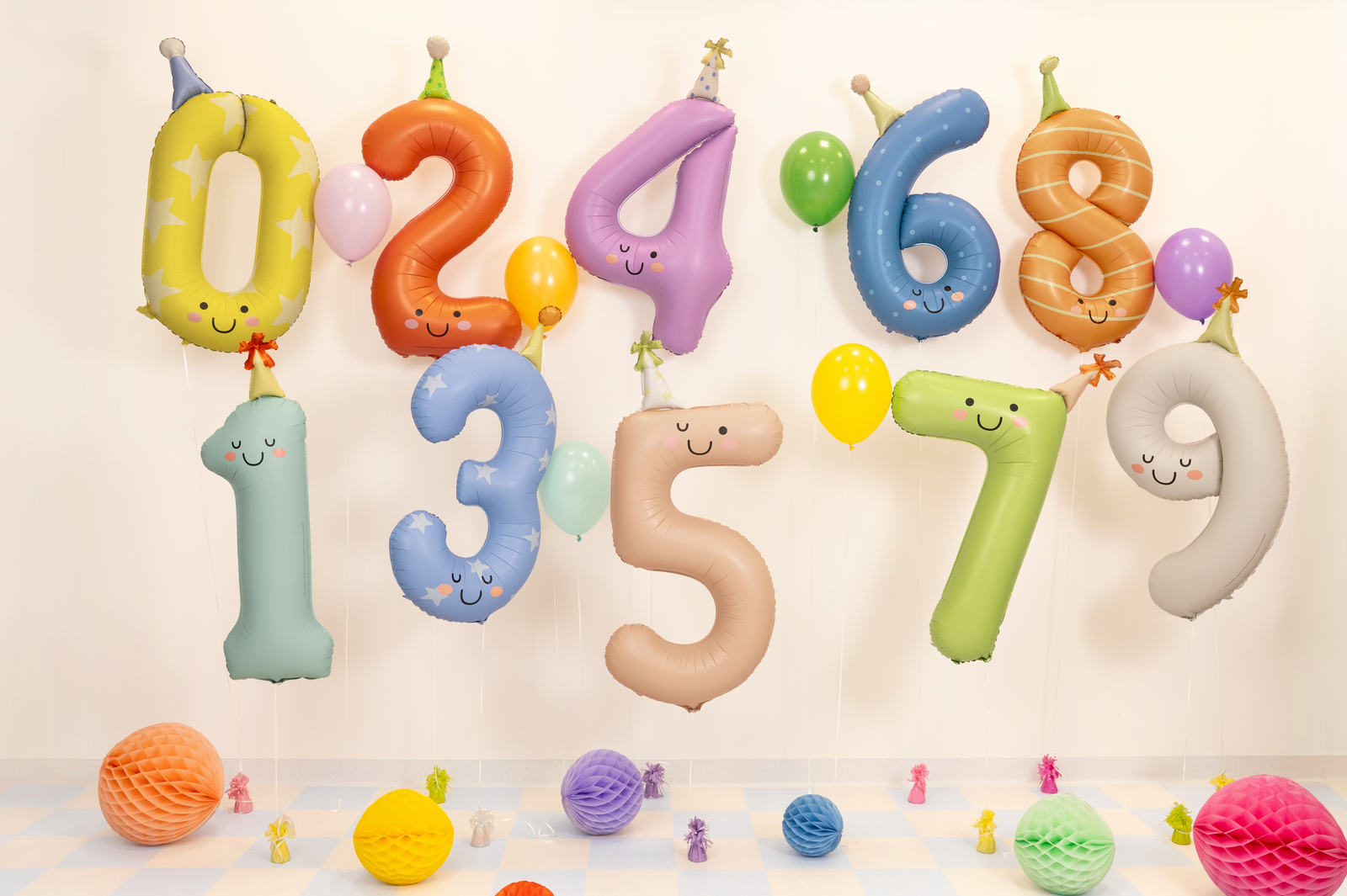 Colorful Party Hat Number Foil Balloons