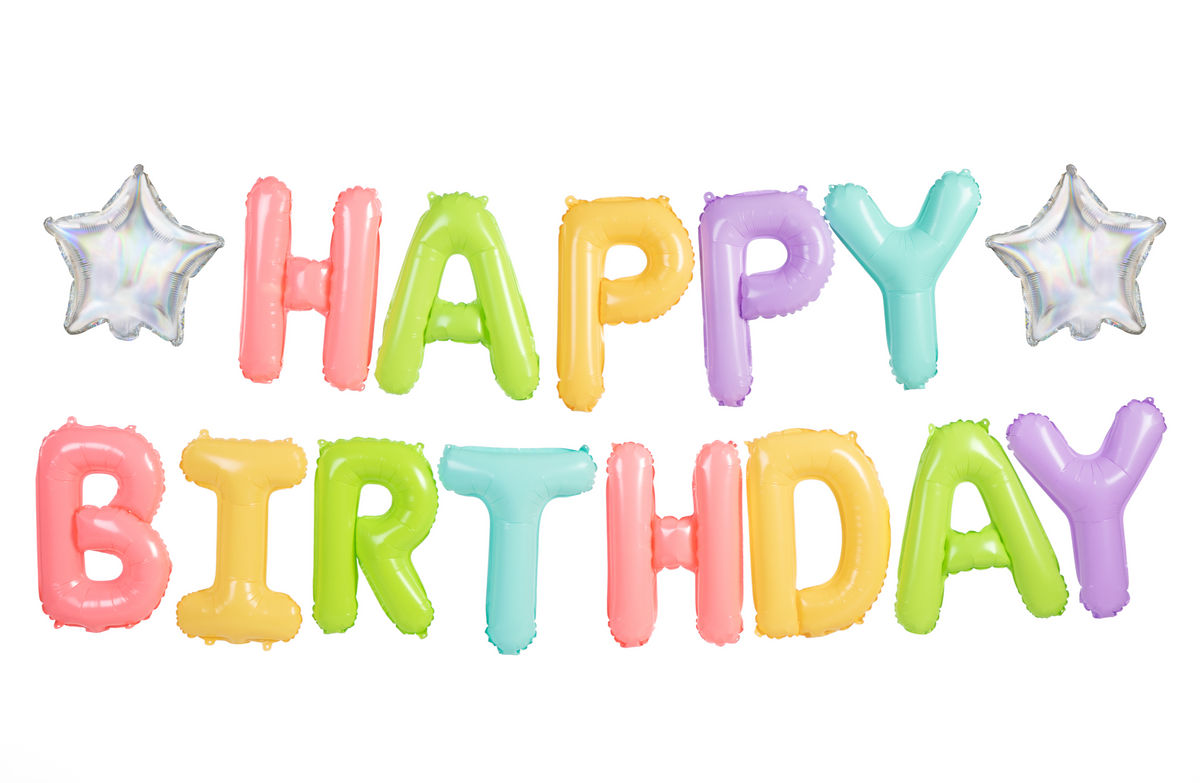 Neon Pastel Happy Birthday Balloons 