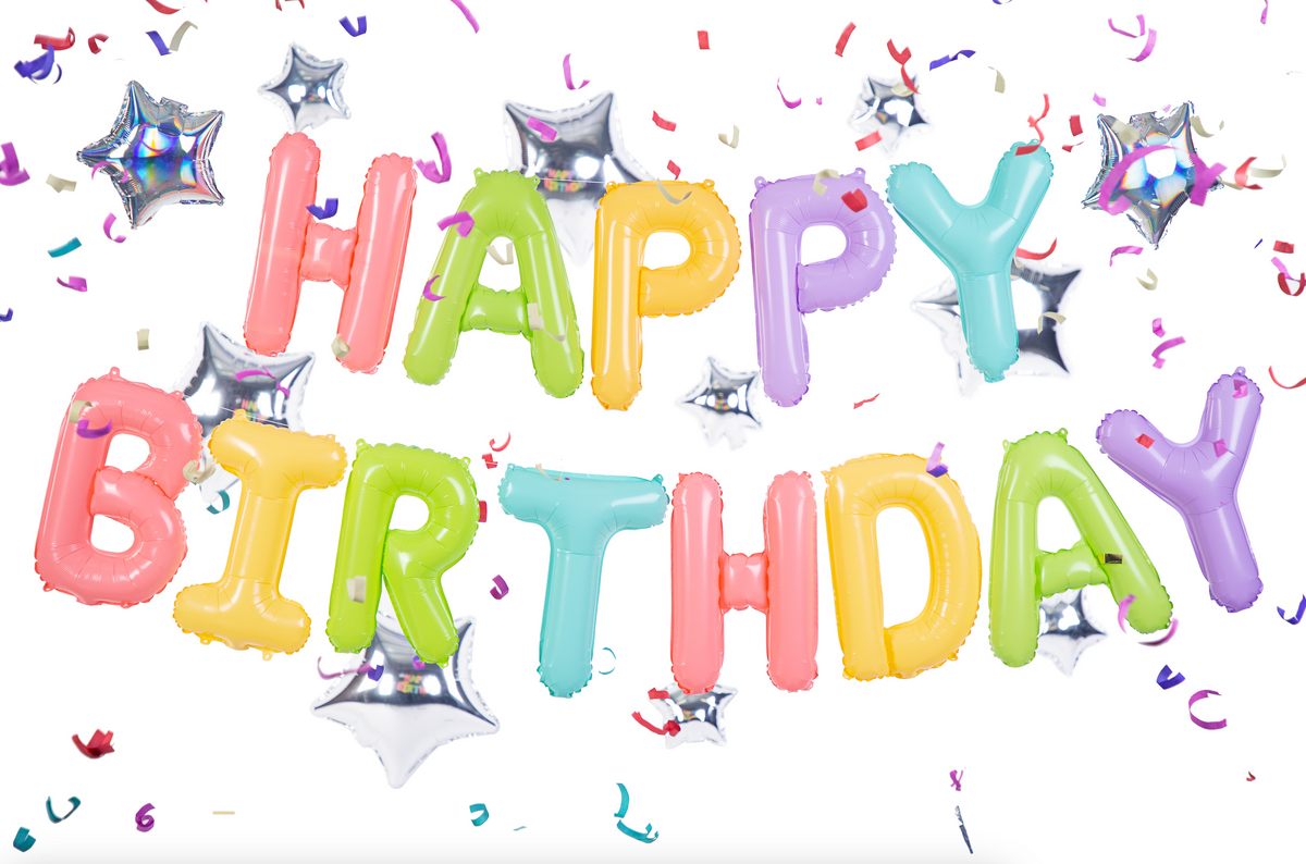 Neon Pastel Happy Birthday Balloons 