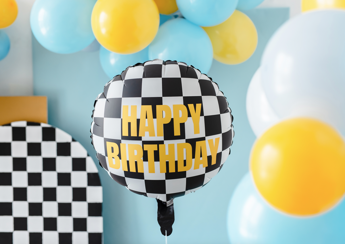 Checkered Flag Happy Birthday Foil Balloon