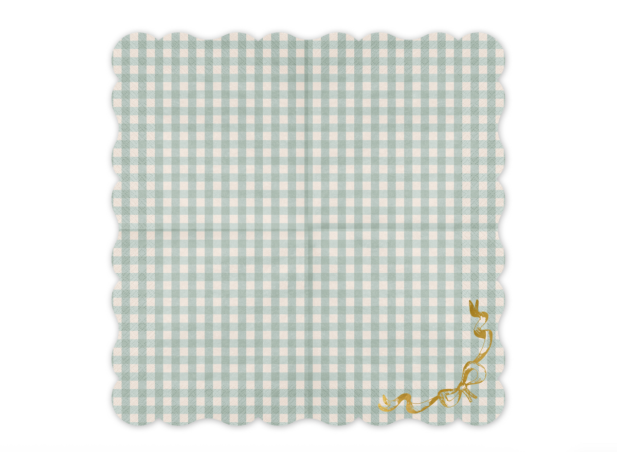 Green checkered placemat with decorative edge on a white background