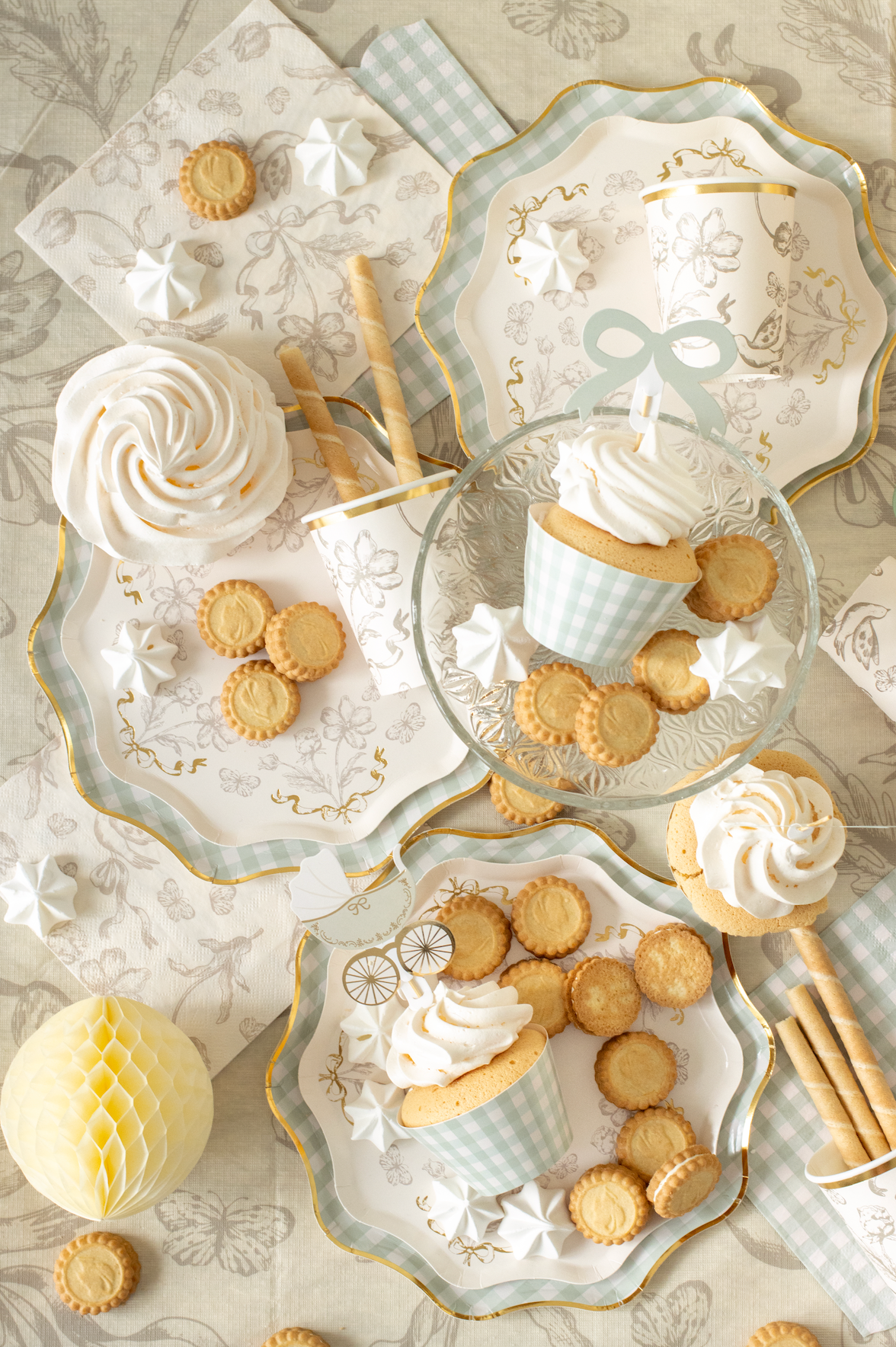 Floral patterned paper with beige flowers and leaves on a white background