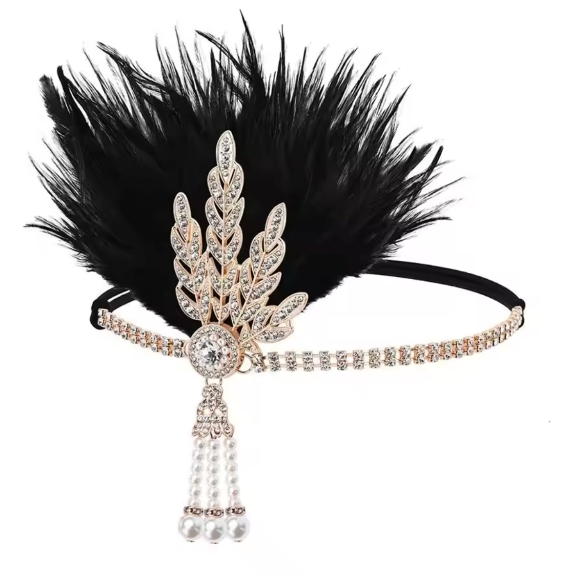 Black Feather &amp; Rhinestone Headband