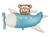 Bear in Light Blue Airplane Foil Balloon