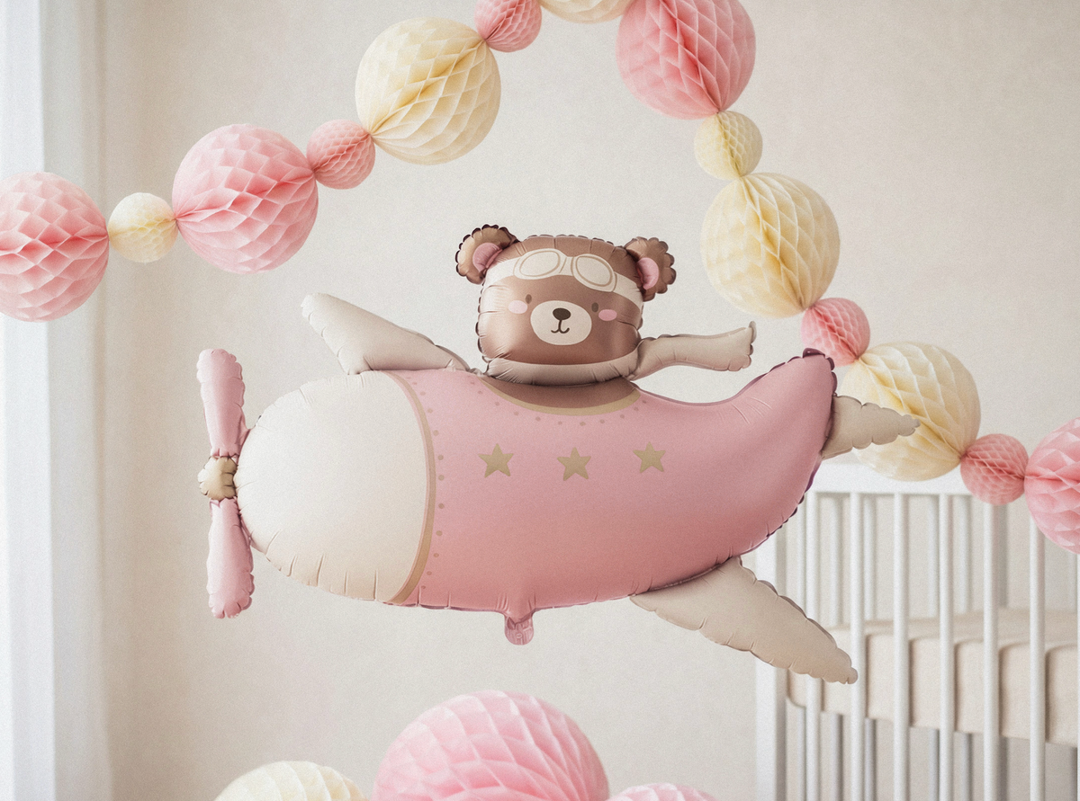 Bear in Pink Airplane Foil Balloon