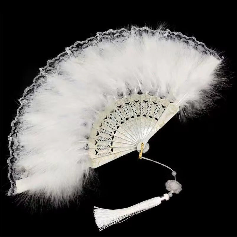 Vintage White Feather Hand Fan