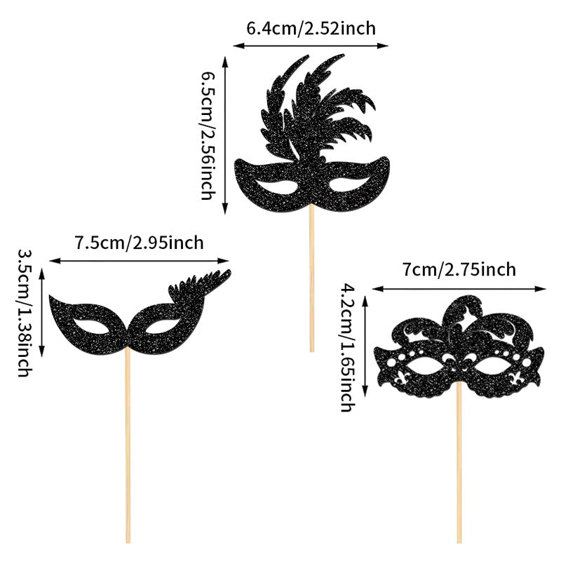 Black Glitter Masquerade Mask Toppers