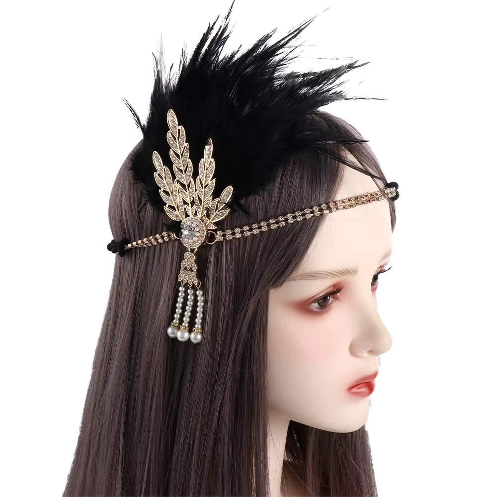 Black Feather &amp; Rhinestone Headband