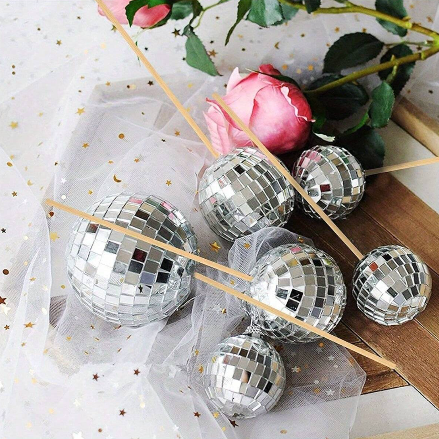 Silver Disco Ball Cake Topper 