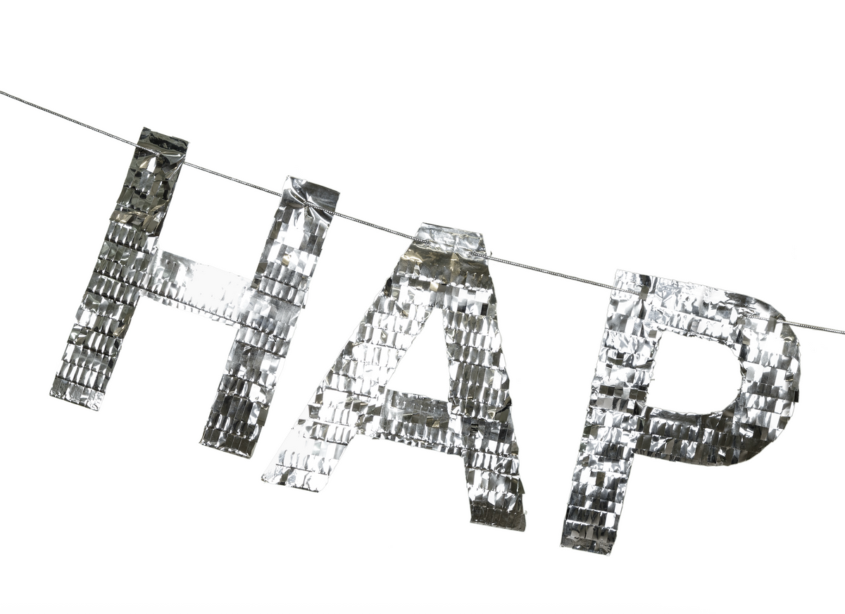 Decorative banner with &#39;HAPPY&#39; letters on a white background