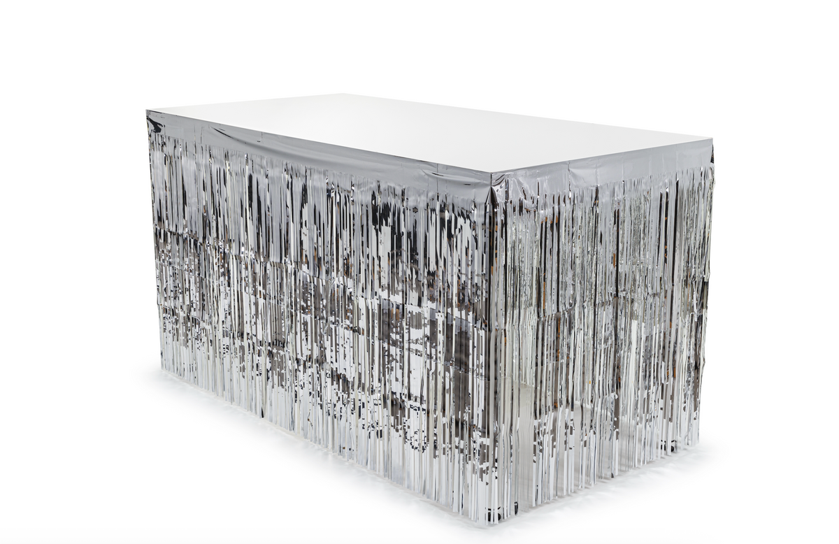 Silver Metallic Foil Fringe Table Skirt