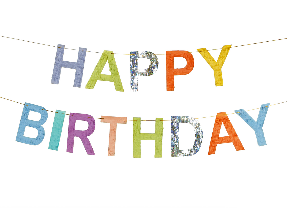 Colorful &#39;Happy Birthday&#39; banner on a white background