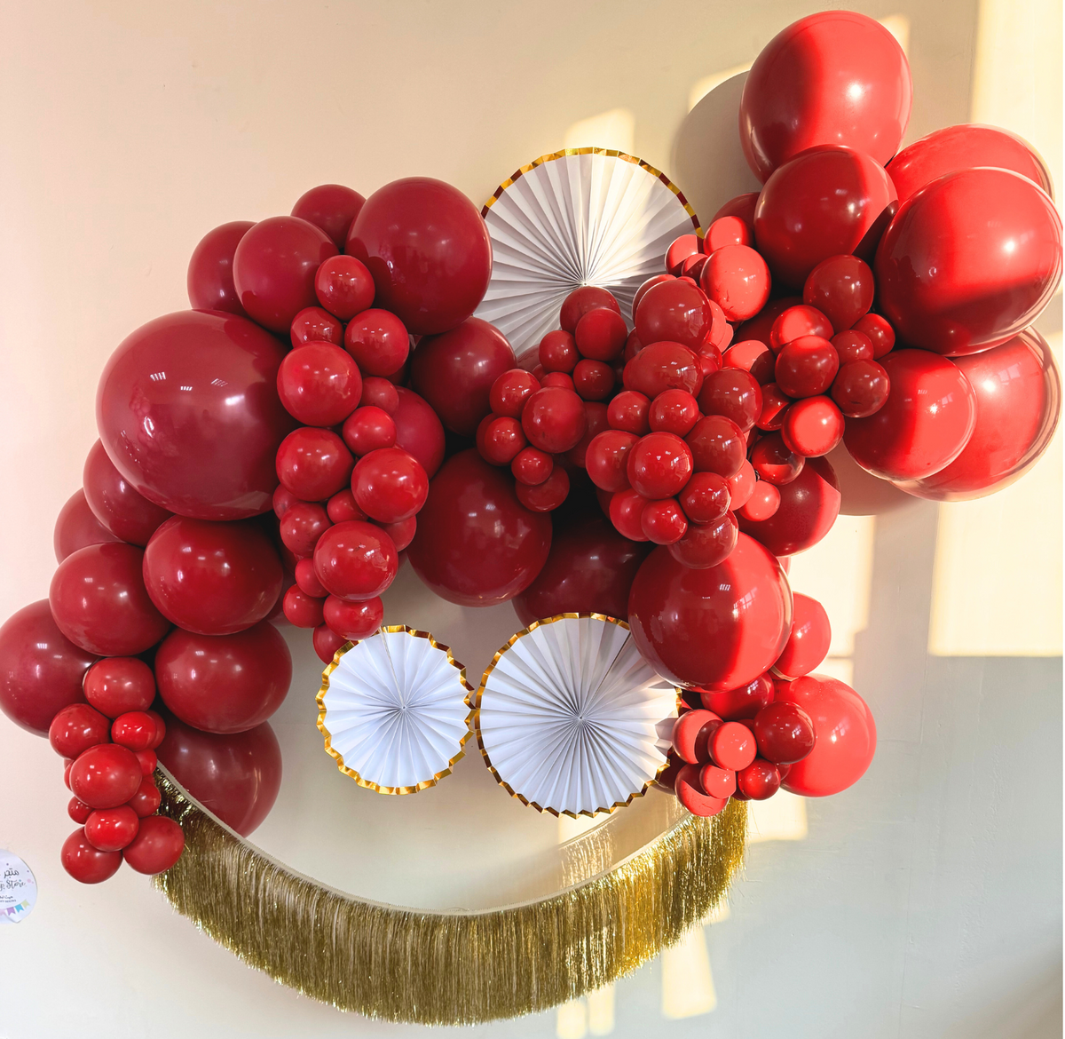 Red &amp; Gold Tinsel Balloon Garland