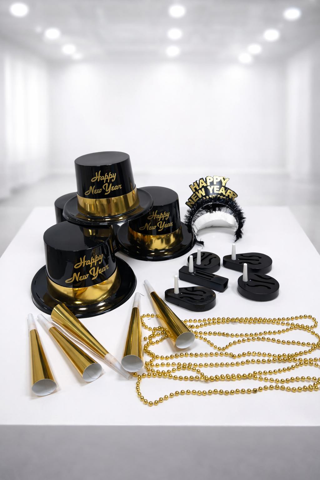 Classic Black &amp; Gold New Year Party Kit for 6