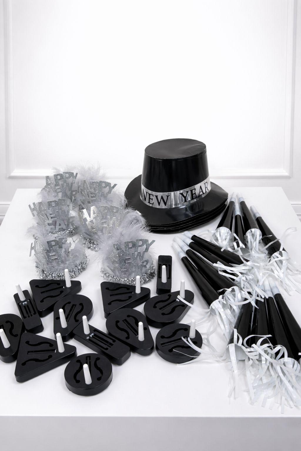 Silver & Black New Year’s Party Kit for 12