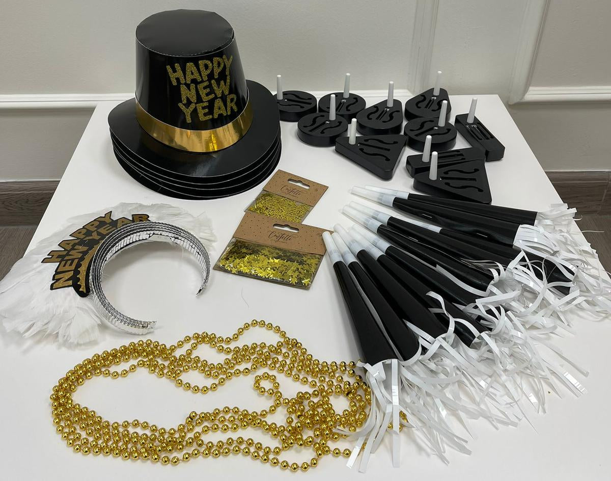 Classic Black &amp; Gold NYE Party Kit for 10