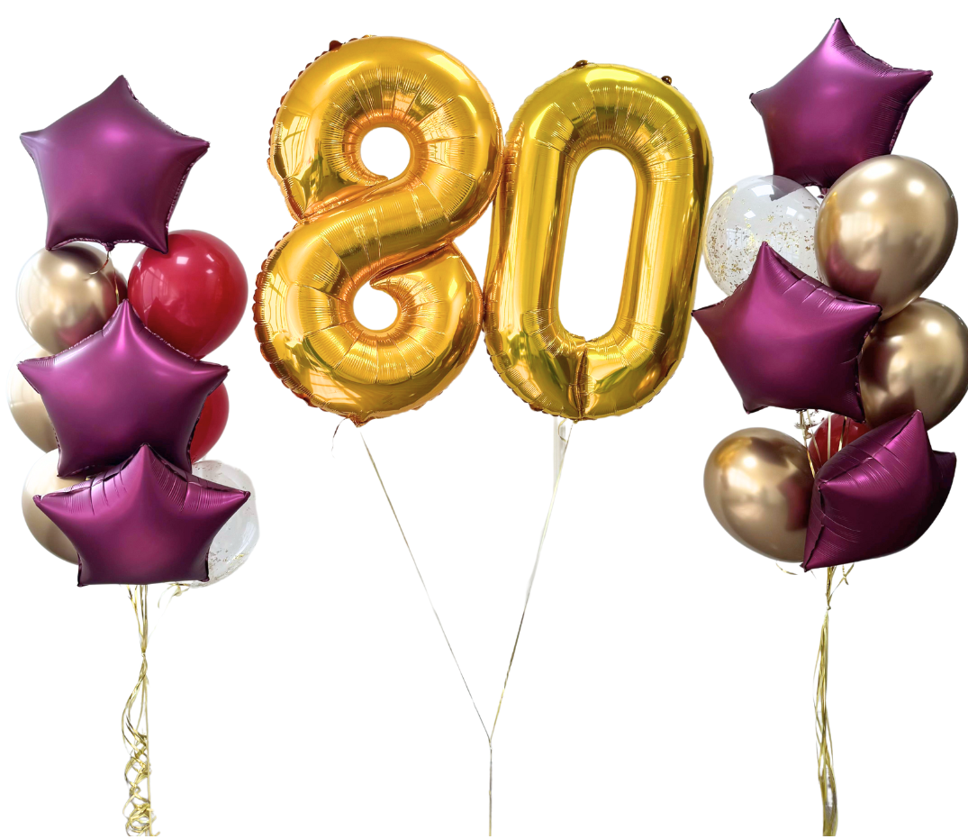 Burgundy &amp; Gold Numbers Balloon Bouquet