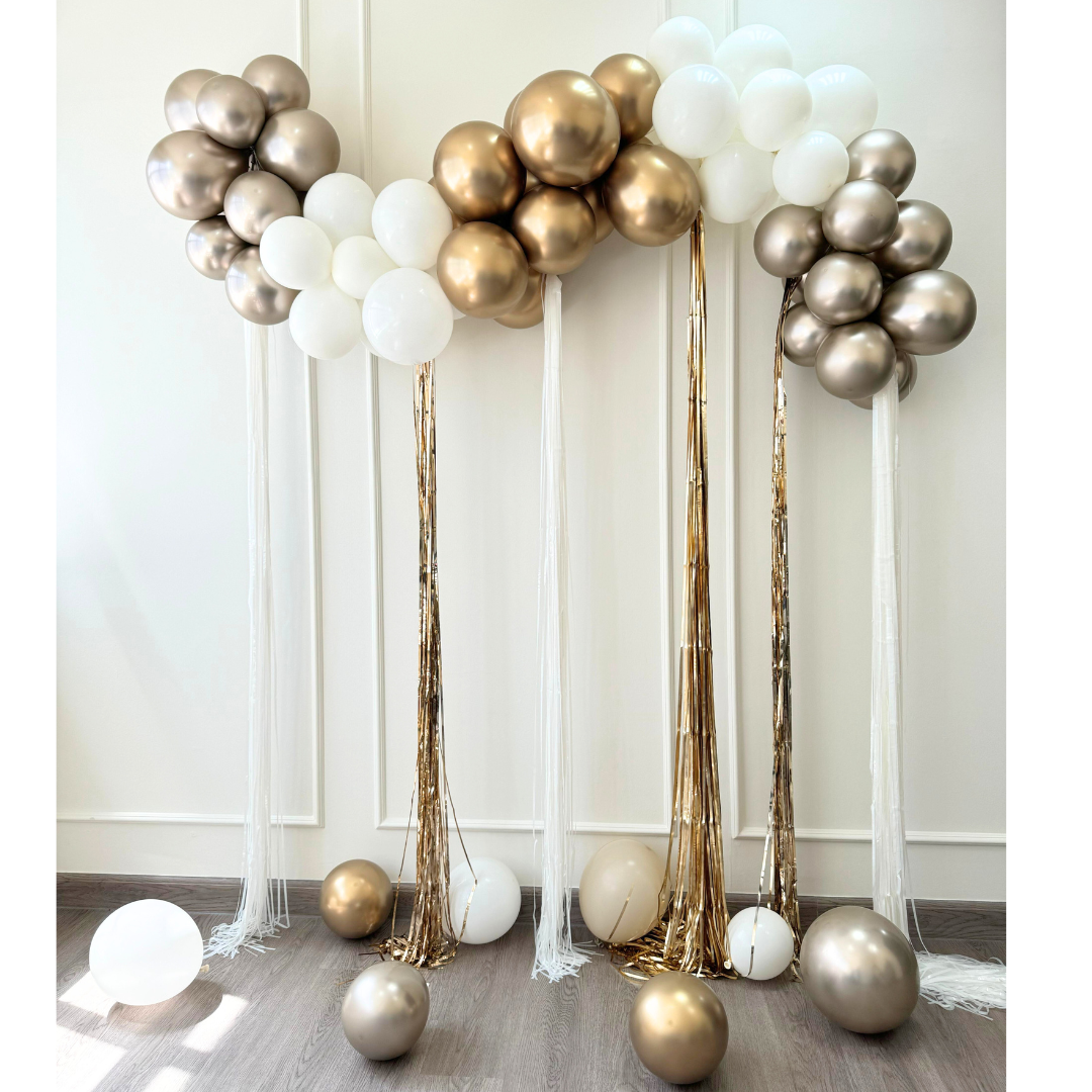 Champagne Gold Balloon Arch with Streamers