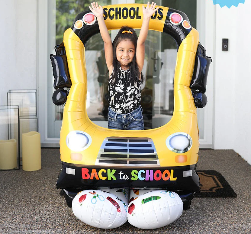 School Bus Selfie Frame Foil Balloon
