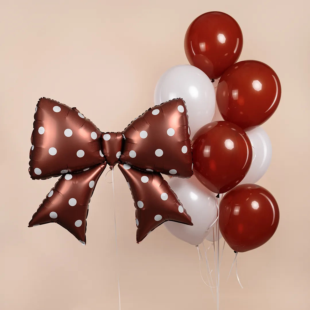 Brown Polka Dot Bow Foil Balloon