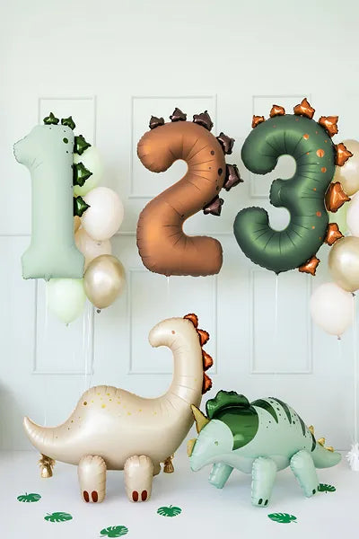 Dark Green Number 3 Dinosaur Foil Balloon