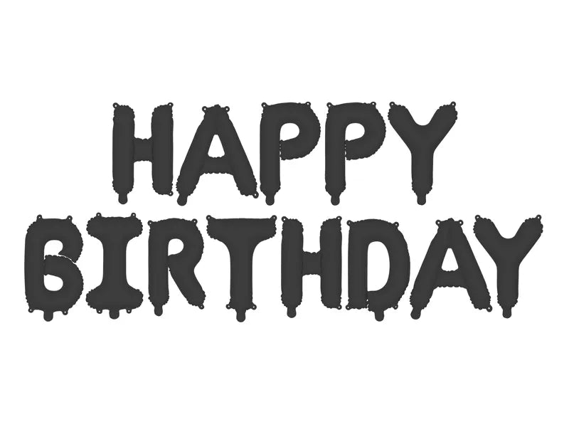 Black Happy Birthday Matte Foil Balloon Banner