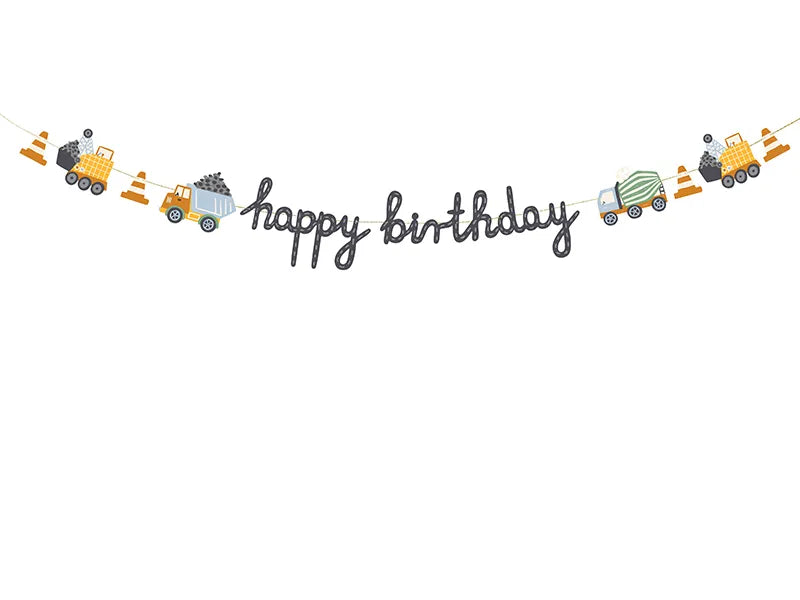 Happy Birthday Construction Vehicles Banner