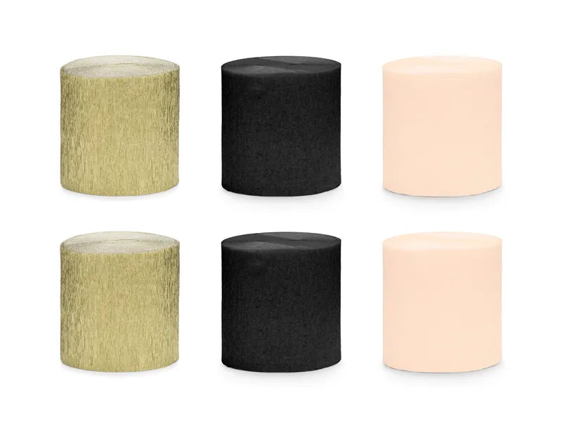 Peach, Black & Gold Crepe Paper Streamers Set