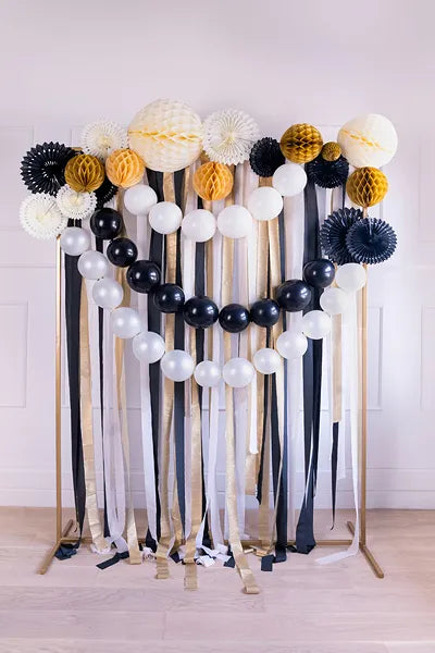 Peach, Black & Gold Crepe Paper Streamers Set