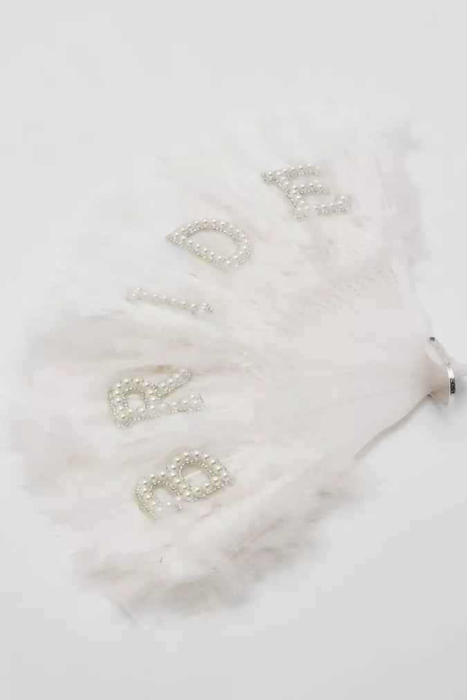 White Bridal Feather Fan