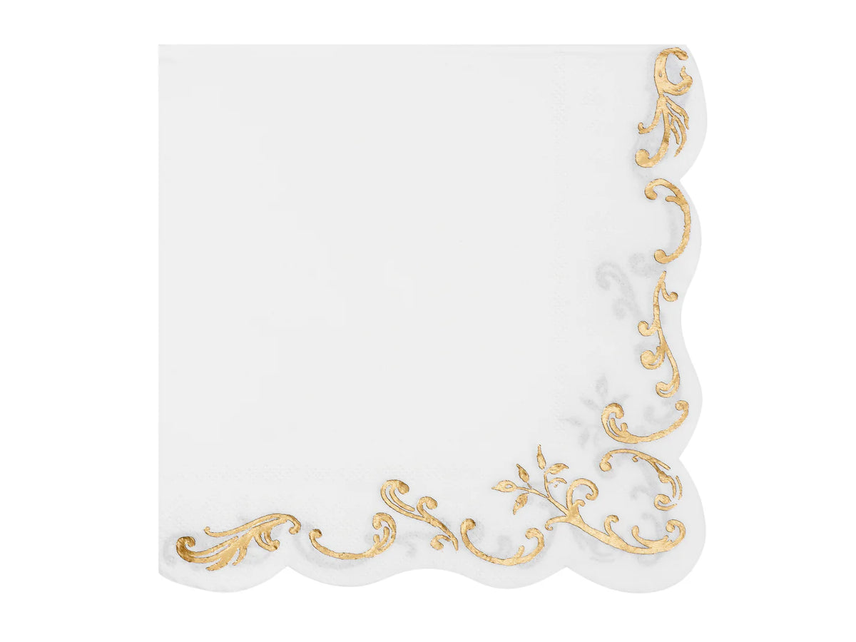 White &amp; Gold Ornate Scalloped Napkins