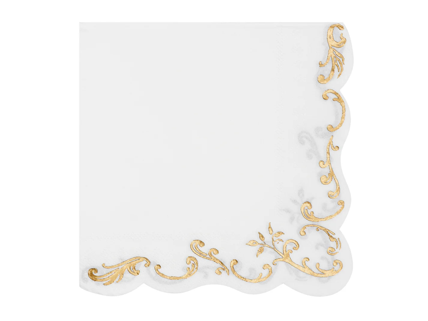 White & Gold Ornate Scalloped Napkins