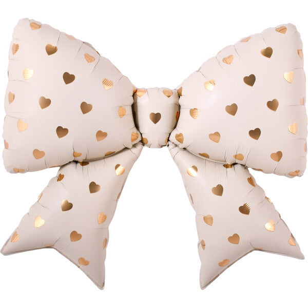 Cream &amp; Gold Heart Bow Foil Balloon