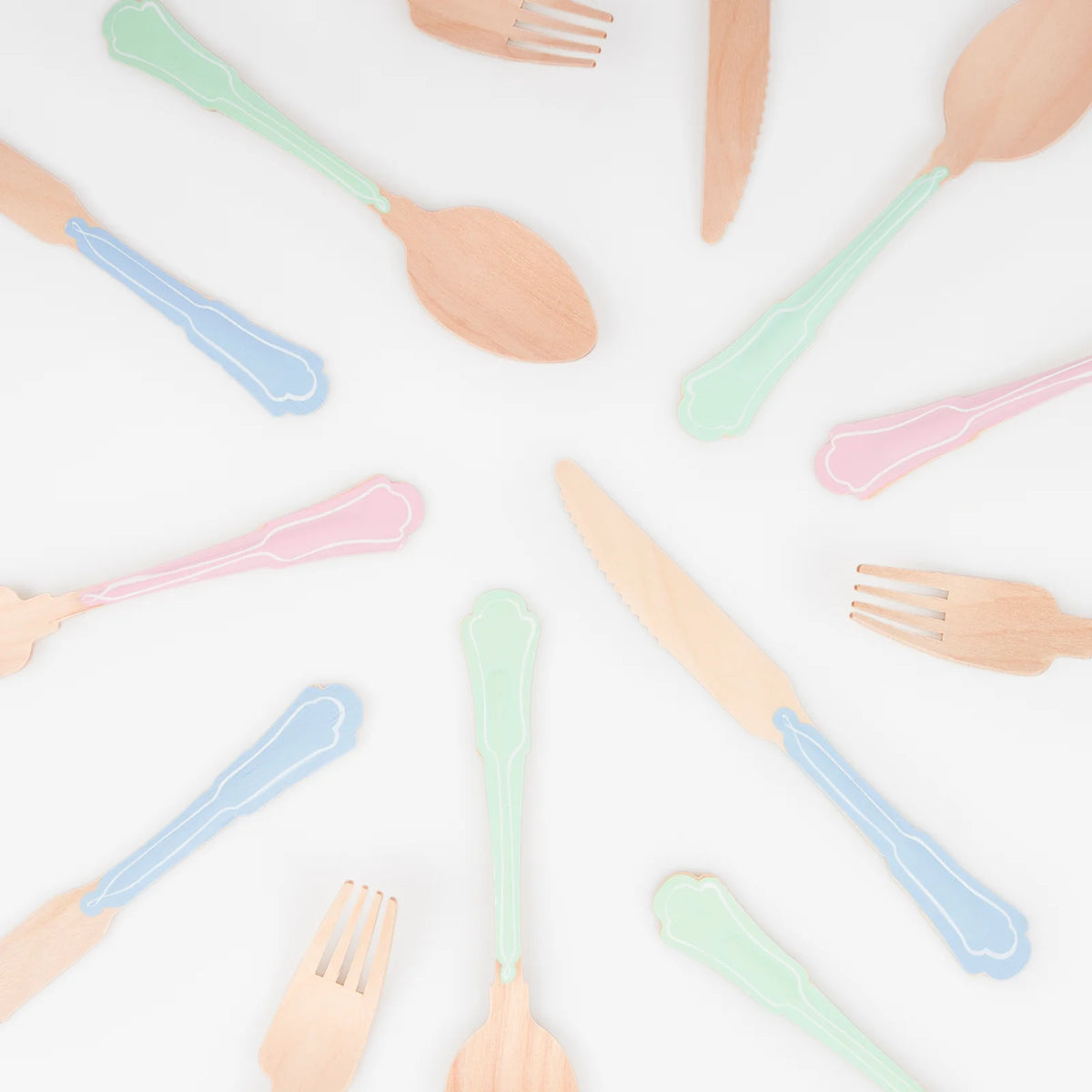 Elegant Mixed Color Wooden Cutlery Set by Meri Meri