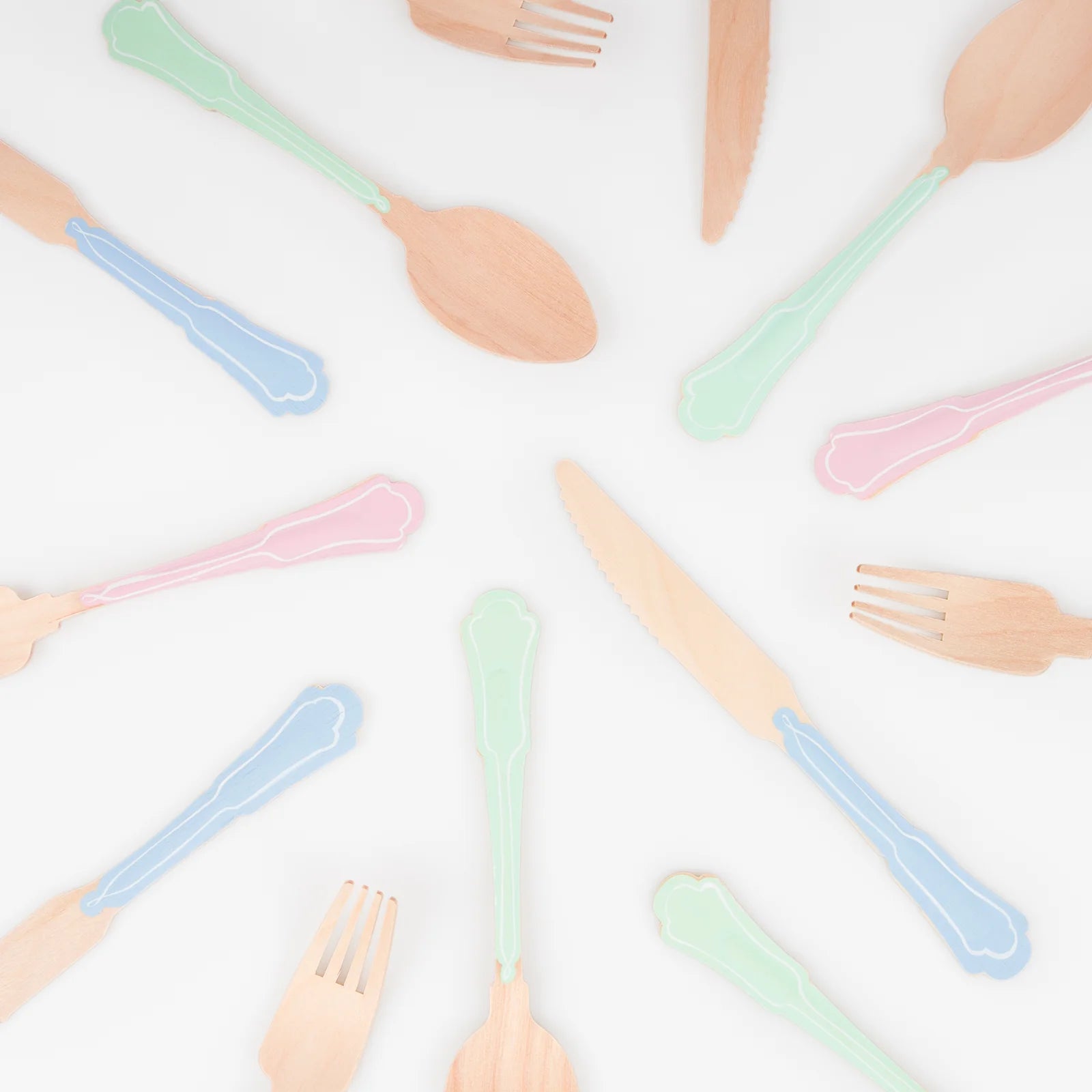 Elegant Mixed Color Wooden Cutlery Set by Meri Meri
