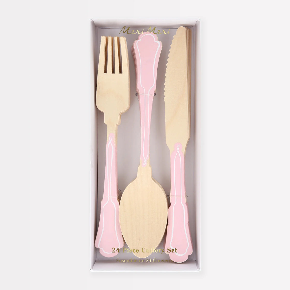 Elegant Pink Wooden Cutlery Set by Meri Meri